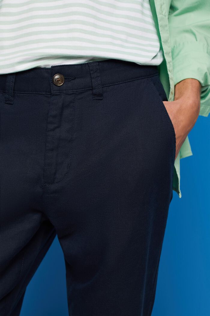 Pantaloni in misto cotone e lino, NAVY, detail image number 2