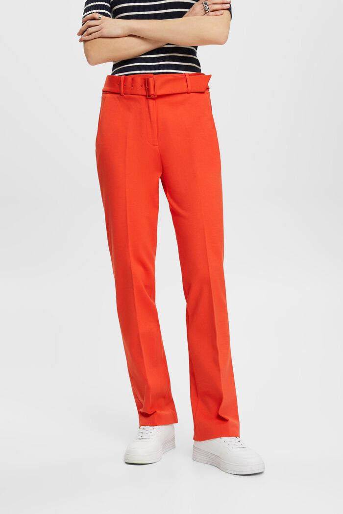 Pantaloni a vita alta con cintura, ORANGE RED, detail image number 0