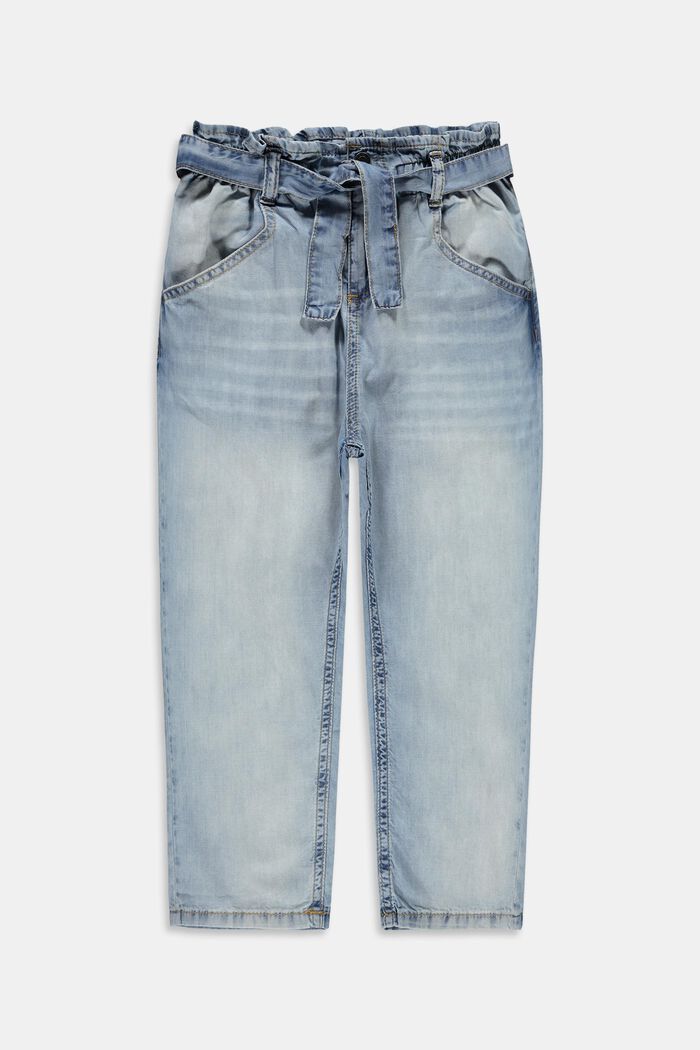 Jeans paperbag elasticizzati dalla lunghezza capri, BLUE LIGHT WASHED, detail image number 0