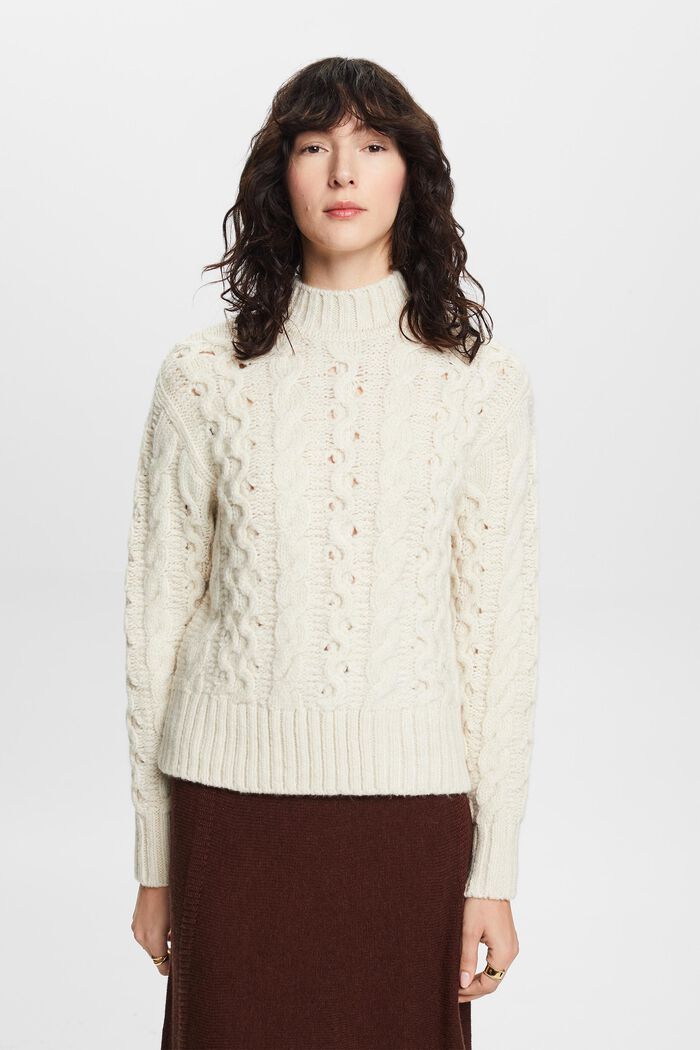 Pullover in misto lana in maglia intrecciata, ICE, detail image number 1