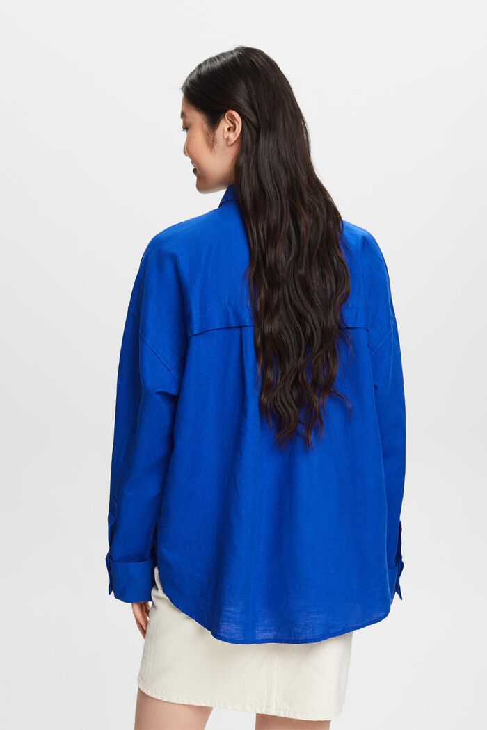 Camicia blusata in lino e cotone, BRIGHT BLUE, detail image number 2