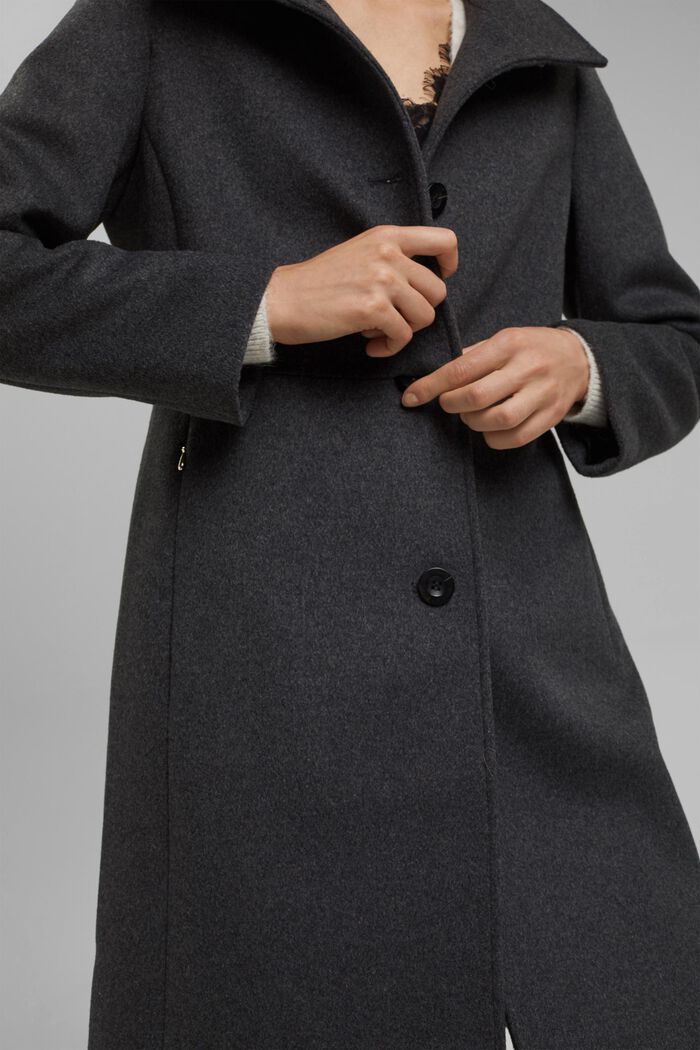 In misto lana: cappotto con collo alla coreana, ANTHRACITE, detail image number 2
