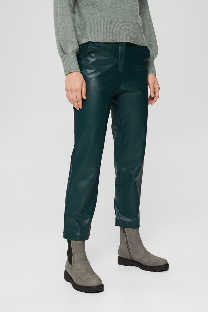 Pantaloni cropped in similpelle, DARK TEAL GREEN, detail image number 0