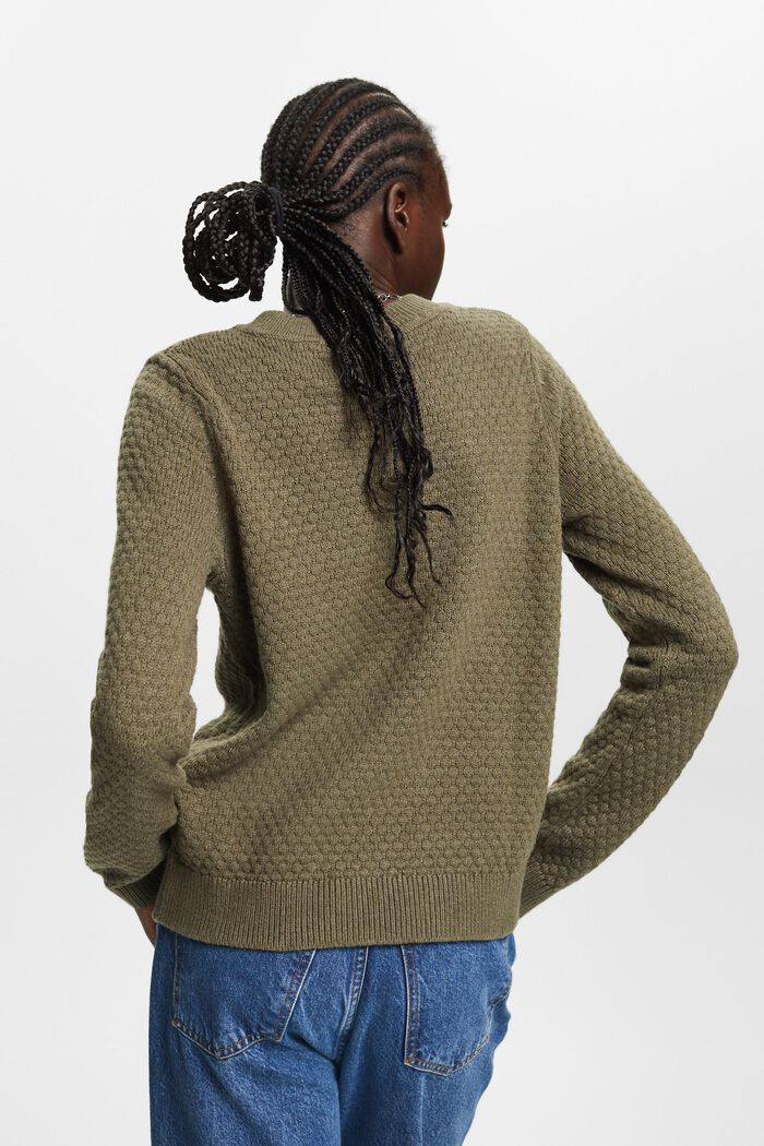 Pullover a maglia strutturata, misto cotone, KHAKI GREEN, detail image number 3