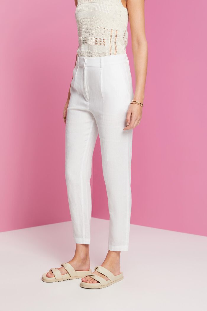 Pantaloni cropped in lino, WHITE, detail image number 0