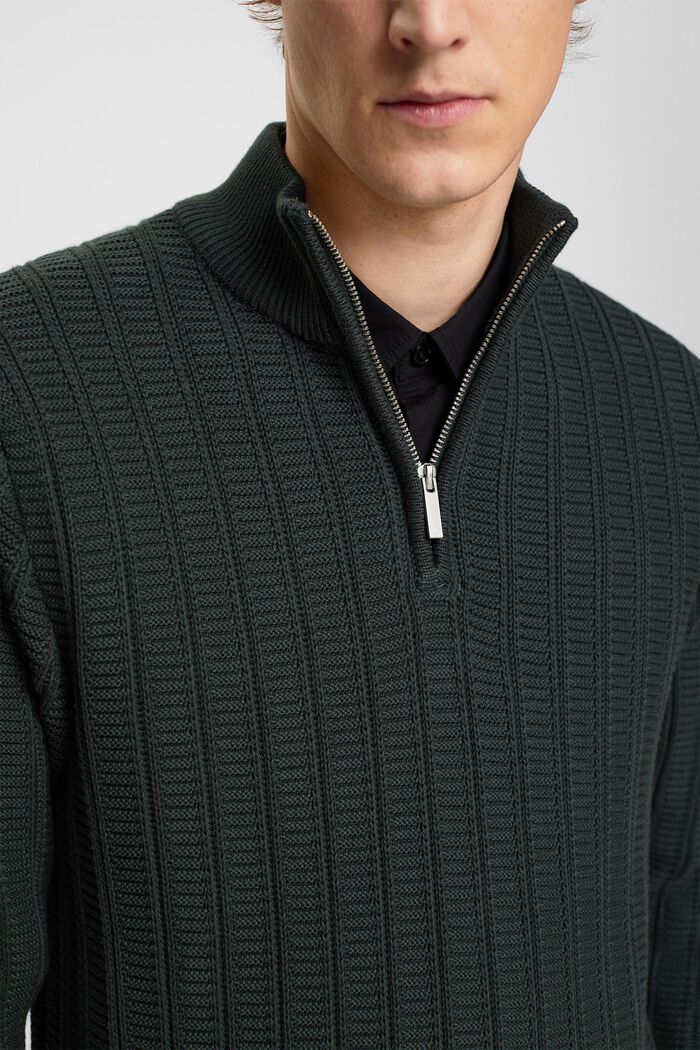 Pullover in maglia larga con zip di media lunghezza, DARK TEAL GREEN, detail image number 2