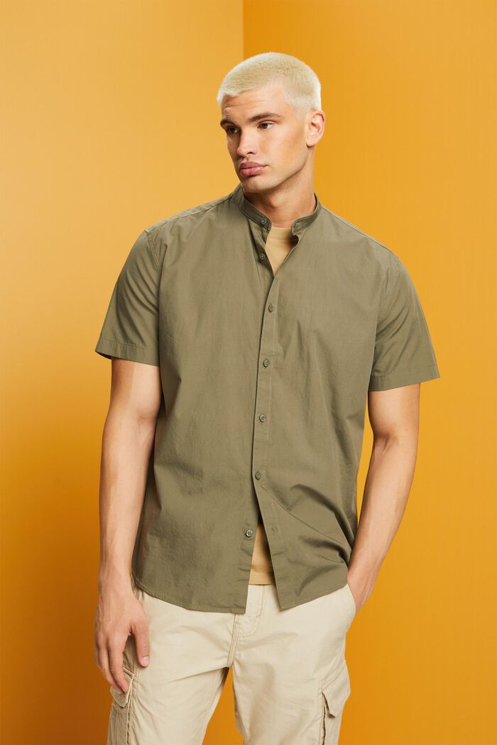 Camicia in cotone con colletto alto, KHAKI GREEN, detail image number 0