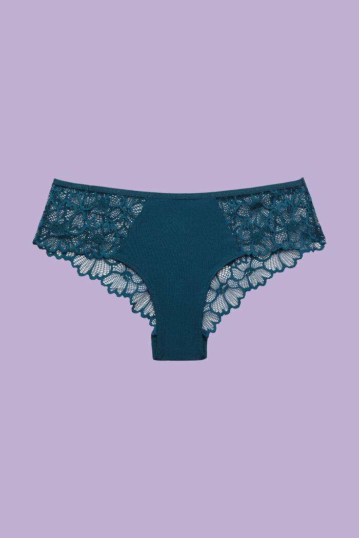 Culotte alla brasiliana in pizzo floreale, PETROL BLUE, detail image number 3