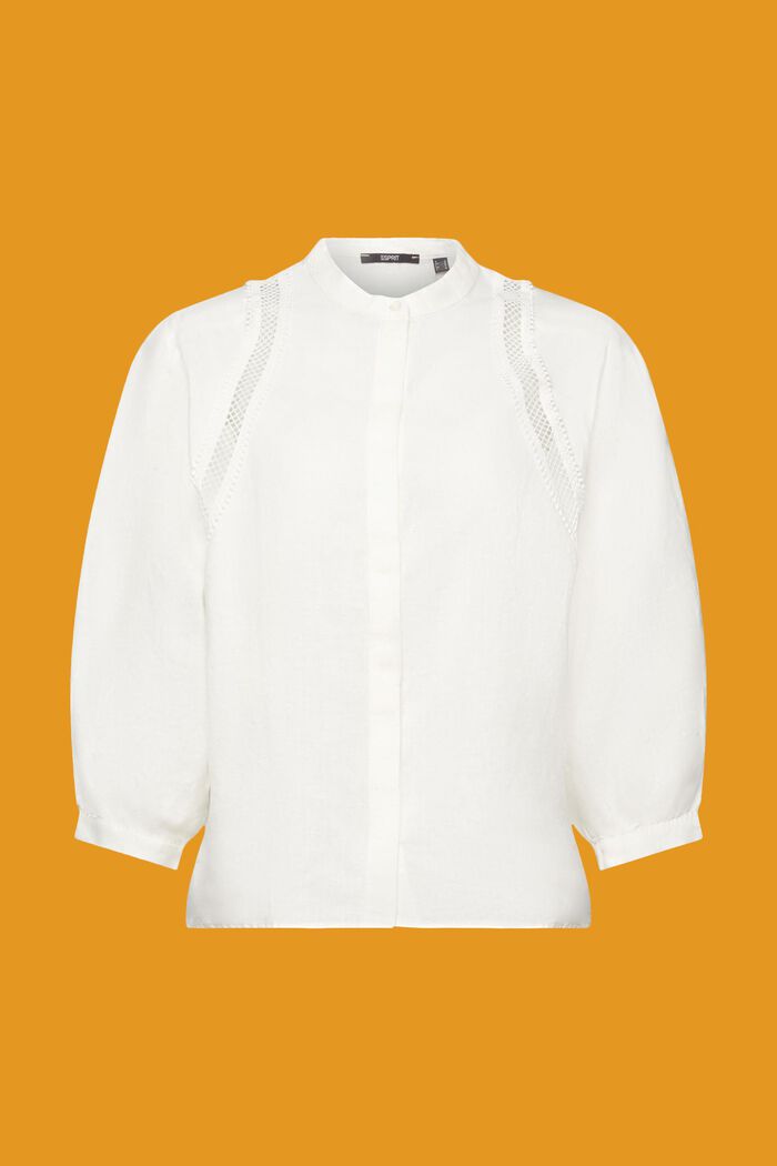 Blusa in tessuto in lino, OFF WHITE, detail image number 6