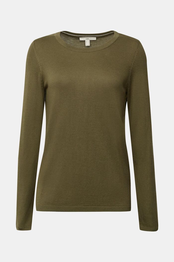 Pullover basic in misto cotone biologico, KHAKI GREEN, detail image number 0