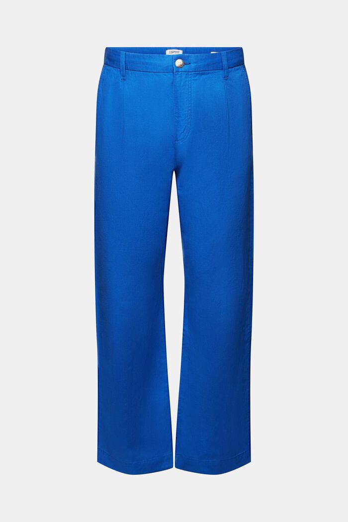 Pantaloni dritti in lino e cotone, BRIGHT BLUE, detail image number 7