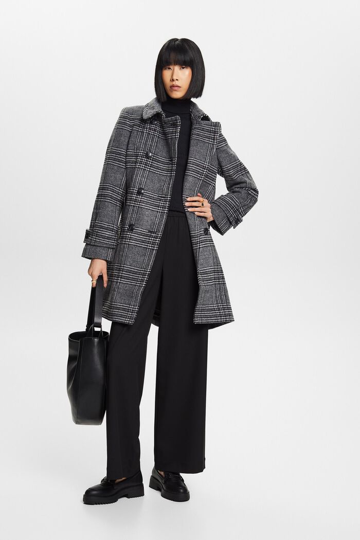 In materiale riciclato: cappotto a quadri in misto lana con cashmere, BLACK, detail image number 7