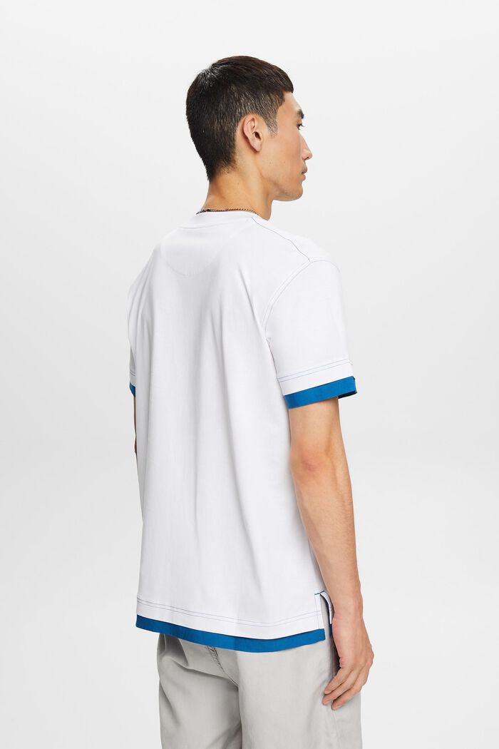 T-shirt girocollo dall’effetto a strati, 100% cotone, WHITE, detail image number 3