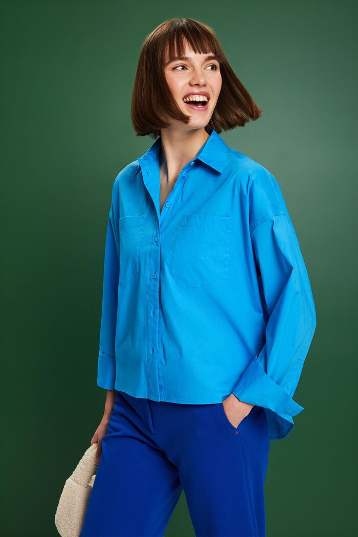 Camicia button-up in popeline di cotone, BLUE, detail image number 3